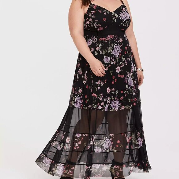Torrid Acas Black Floral Maxi Mesh Bustier Dress 3X - Picture 1 of 16